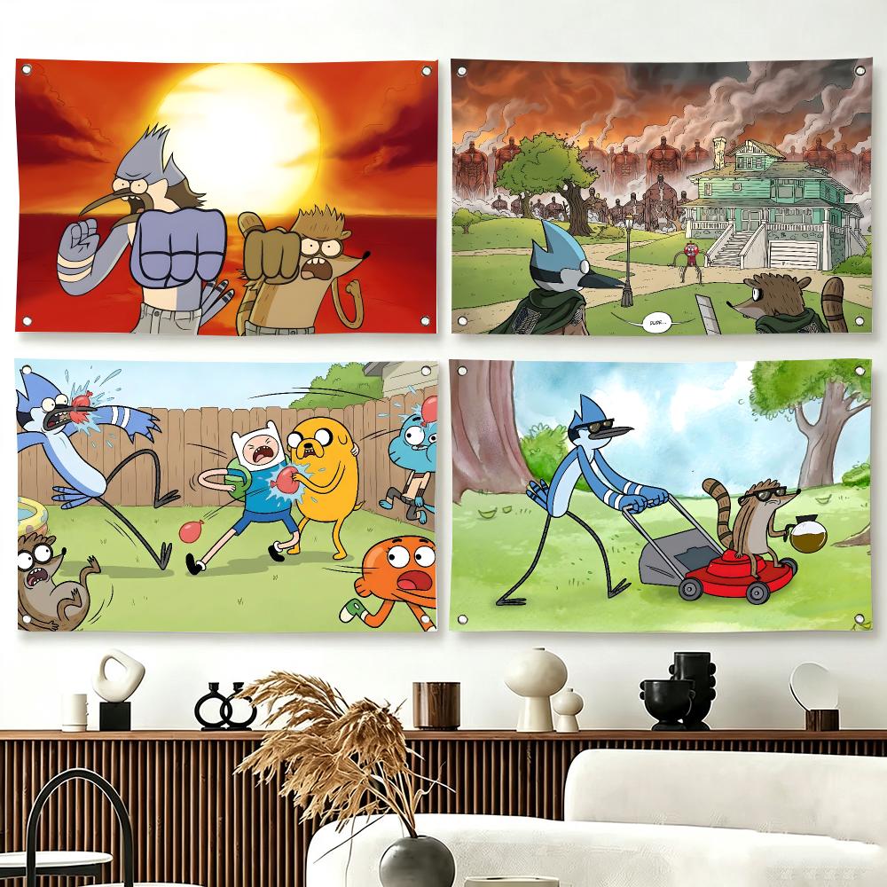 Outdoor Camping Show - Surreal Comedy Cartoon R-Regular Show Flags