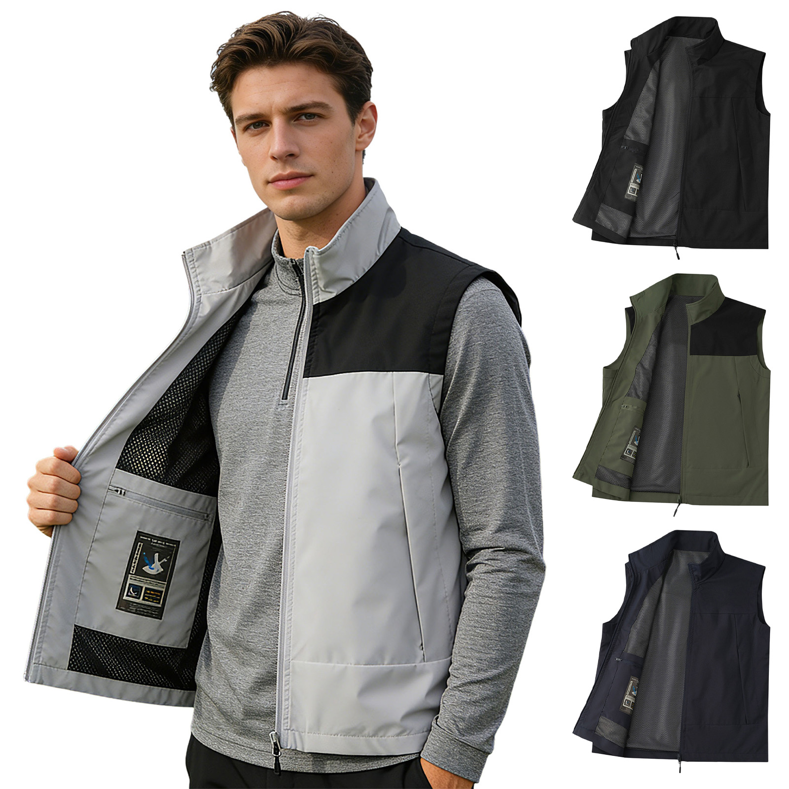 Outdoor Camping Winter - #M-5XL Men Golf Vest Stand Collar