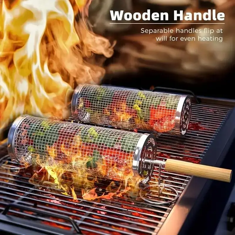 Outdoor Camping Bbq - Stainless Steel BBQ Grill Basket, Round