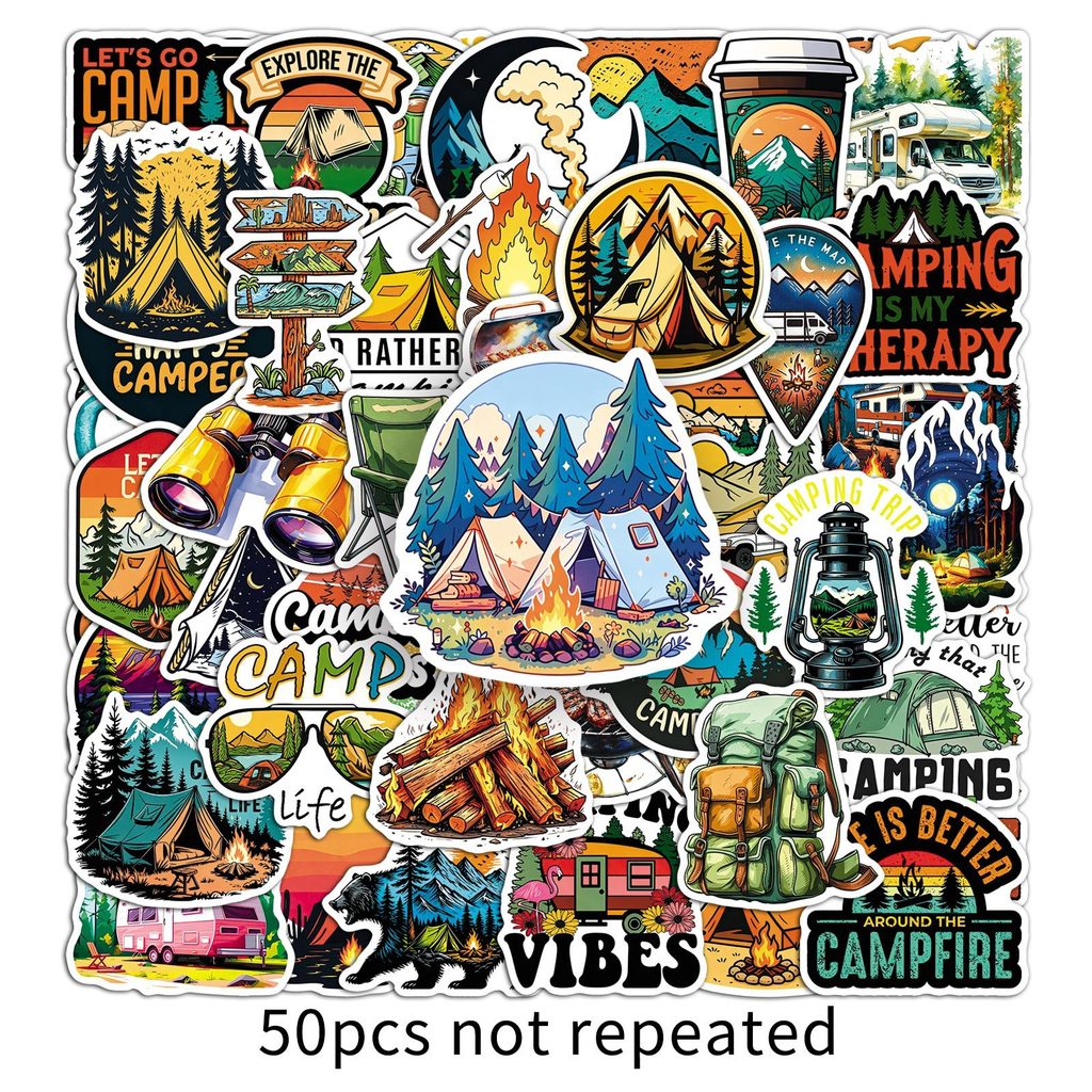 Outdoor Camping Store - 50Sheets Trendy Camping Tent Waterproof Sticker